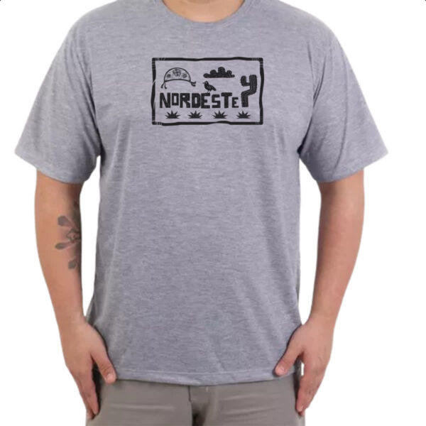 Camiseta Cinza Nordeste Placa Xilografia Elementos - Imagem 3
