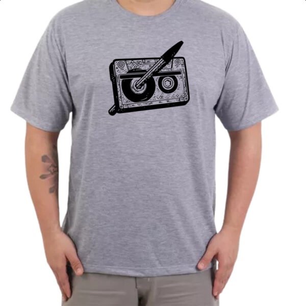 Camiseta Cinza Nostalgia Fita K7 e Caneta - Imagem 3