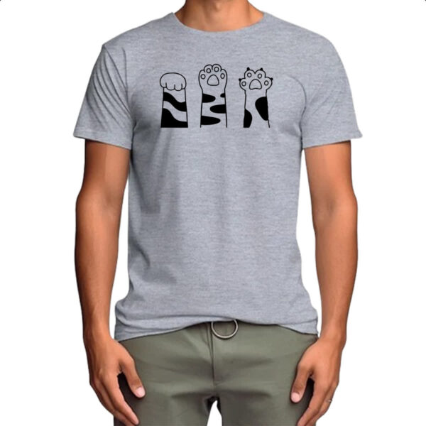 Camiseta Cinza Pedra Papel Tesoura gato malhado - Imagem 4