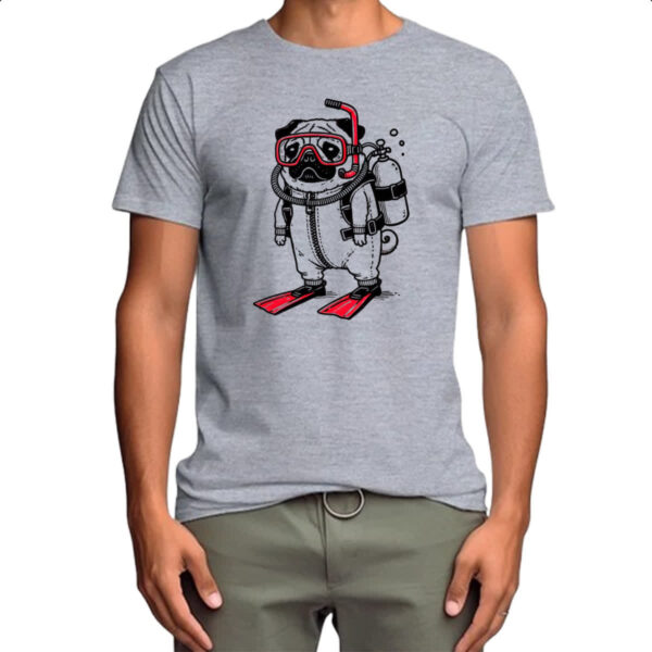 Camiseta Cinza Pug Mergulhador - Imagem 4