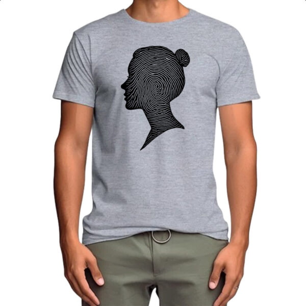 Camiseta Cinza Silhueta mulher impressao digital - Imagem 4