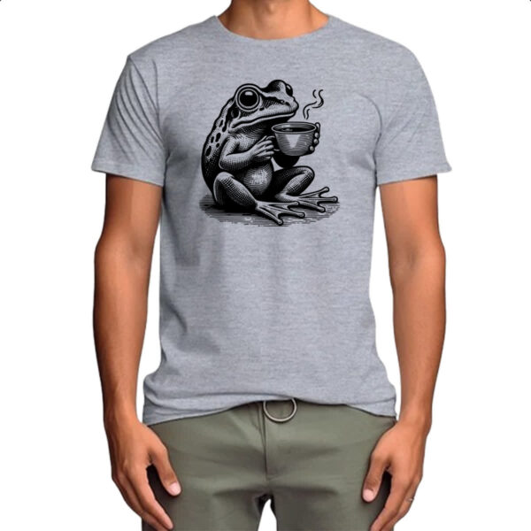 Camiseta Cinza Sapo tomando cafe - Imagem 4