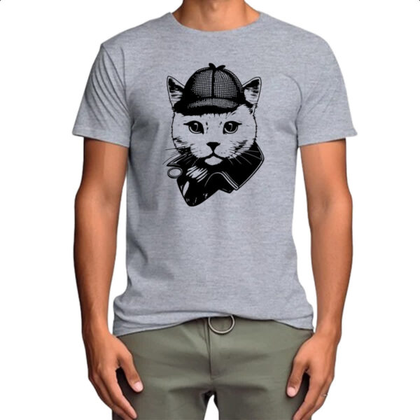 Camiseta Cinza Sherlock Gato - Imagem 4