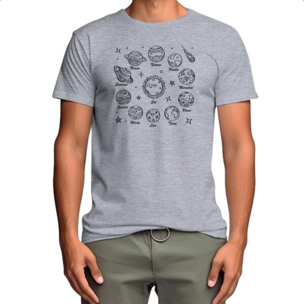 Camiseta Cinza Sistema solar desenho de caneta - Imagem 4