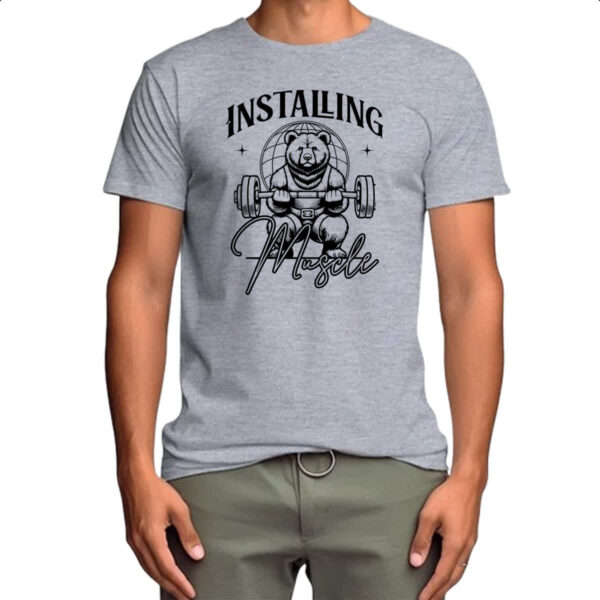 Camiseta Cinza Urso Instalando Musculo - Imagem 4