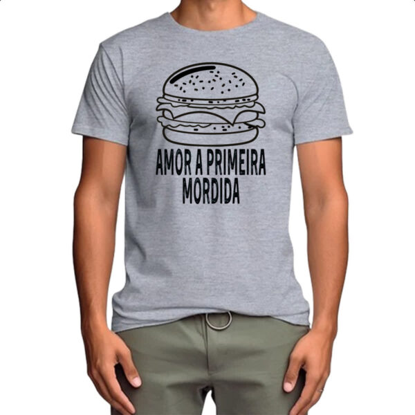 Camiseta Cinza Hamburguer amor a primeira mordida - Imagem 4