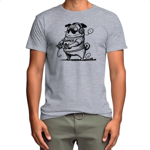 Camiseta Cinza Pug Gamer - Imagem 4