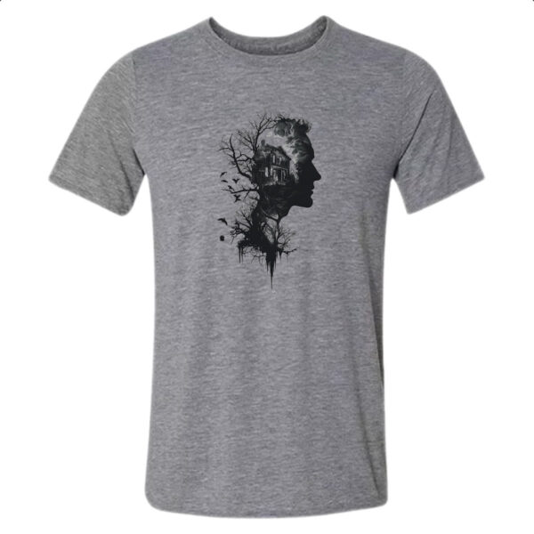 Camiseta Cinza Silhueta Cabana na Floresta