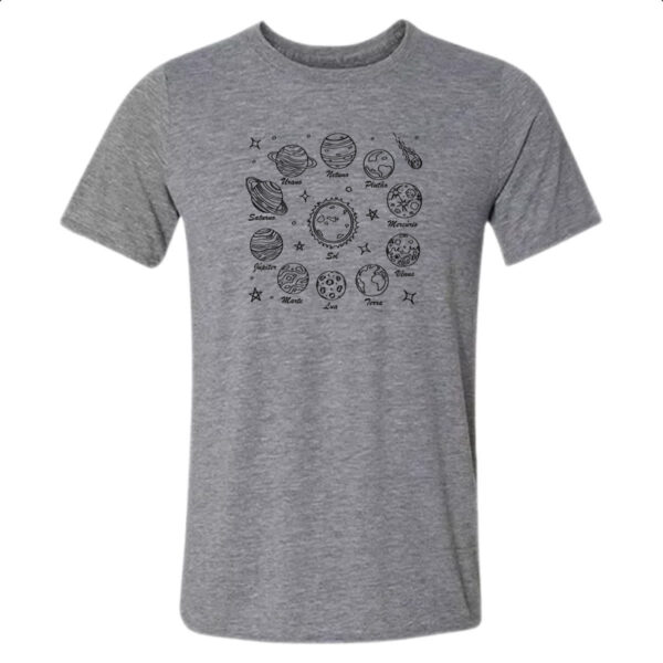 Camiseta Cinza Sistema solar desenho de caneta