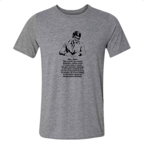Camiseta Cinza Espititismo nem so de pao vive o homem