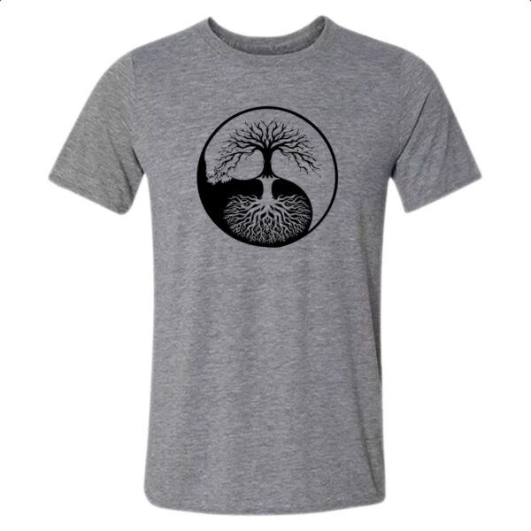 Camiseta Cinza Yin Yang Arvore da vida