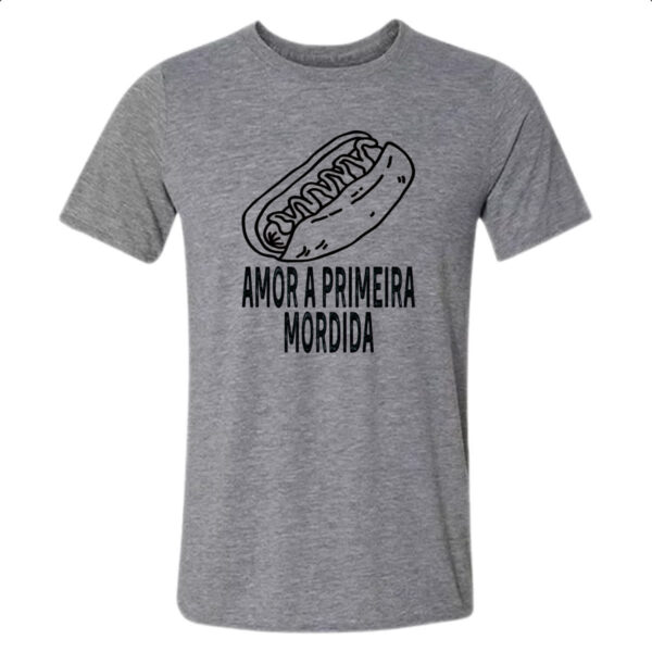 Camiseta Cinza Hotdog amor a primeira mordida