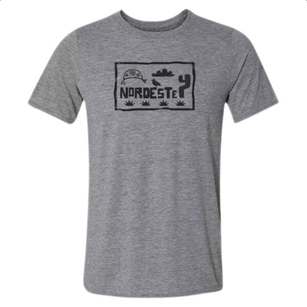 Camiseta Cinza Nordeste Placa Xilografia Elementos