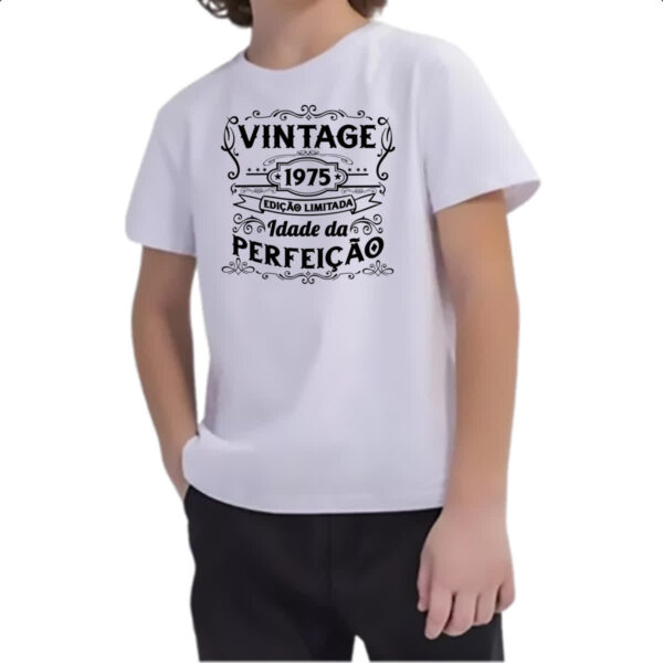 Camiseta Infanto Juvenil Vintage idade perfeicao 1975 - Imagem 2