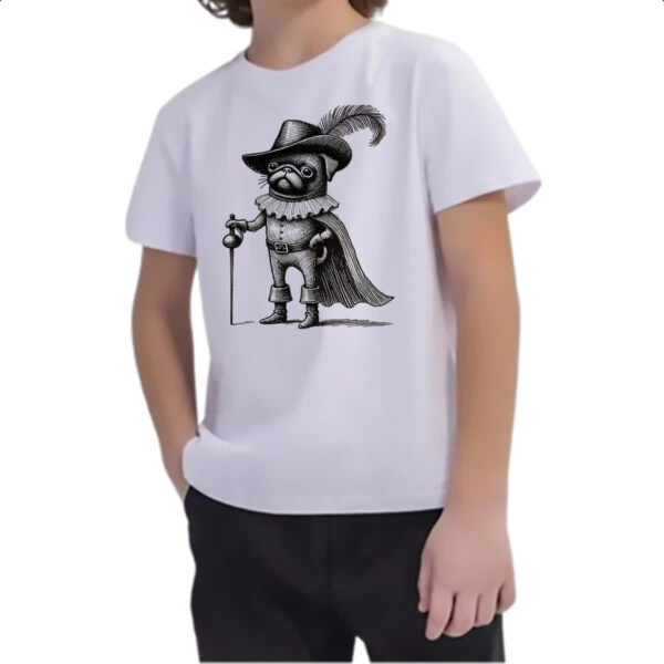 Camiseta Infanto Juvenil Pug Mosqueteiro - Imagem 2