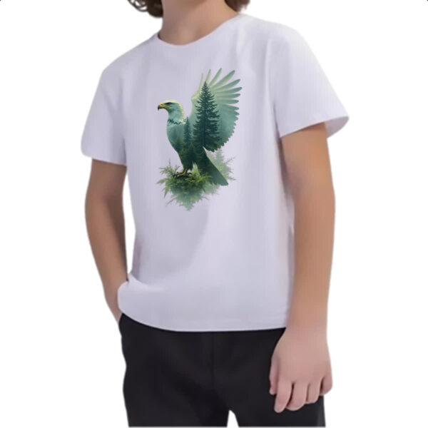 Camiseta Infanto Juvenil Aguia e Floresta dupla exposicao - Imagem 2