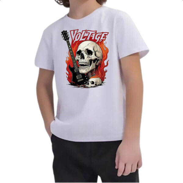Camiseta Infanto Juvenil Caveira rock guitarra voltage - Imagem 2