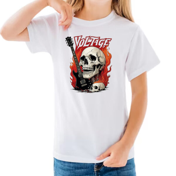 Camiseta Infanto Juvenil Caveira rock guitarra voltage - Imagem 3