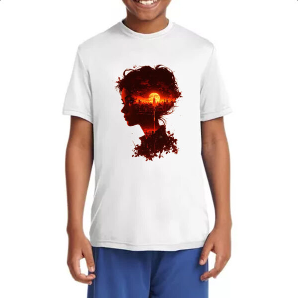 Camiseta Infanto Juvenil Silueta feminina sunset red art - Imagem 4