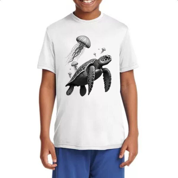 Camiseta Infanto Juvenil Tartaruga Marinha e Aguas vivas - Imagem 4