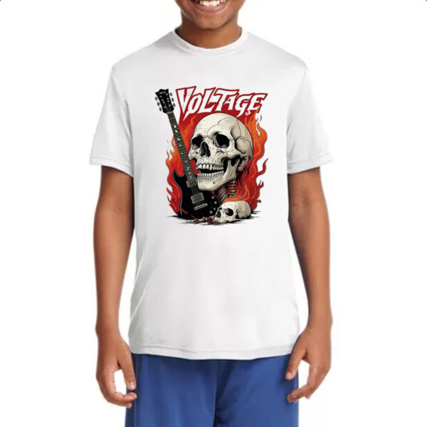 Camiseta Infanto Juvenil Caveira rock guitarra voltage - Imagem 4