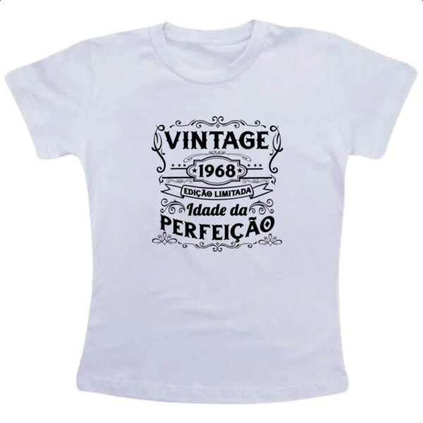 Camiseta Infanto Juvenil Vintage idade perfeicao 1968