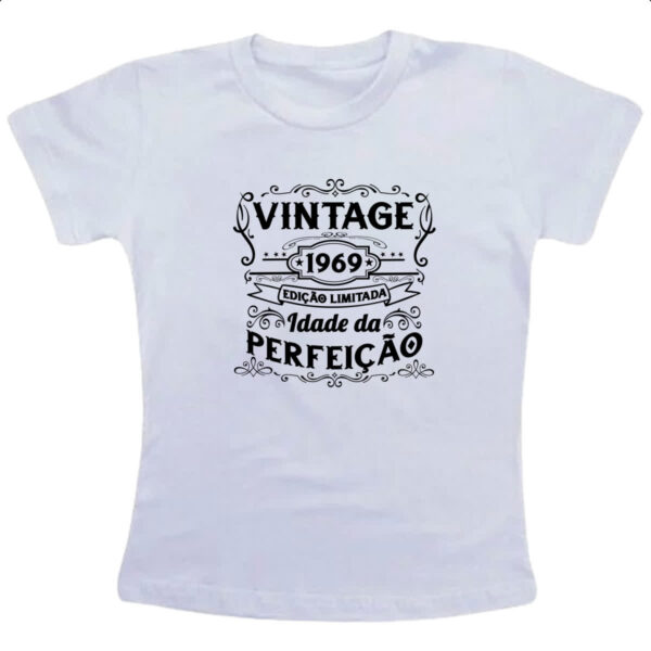 Camiseta Infanto Juvenil Vintage idade perfeicao 1969