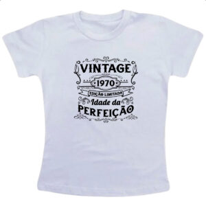 Camiseta Infanto Juvenil Vintage idade perfeicao 1970