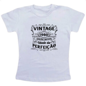Camiseta Infanto Juvenil Vintage idade perfeicao 1980