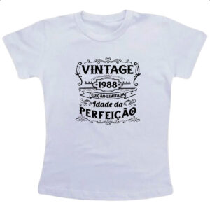 Camiseta Infanto Juvenil Vintage idade perfeicao 1988