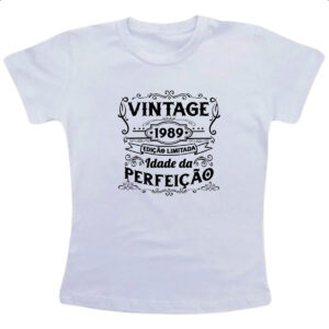 Camiseta Infanto Juvenil Vintage idade perfeicao 1989