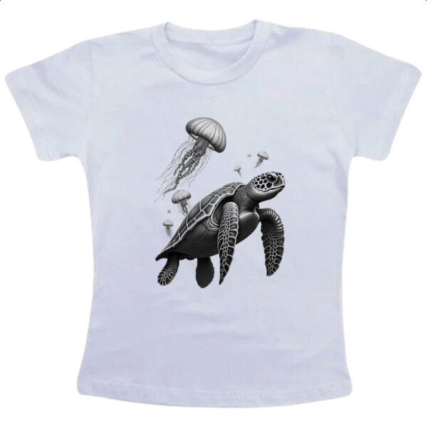 Camiseta Infanto Juvenil Tartaruga Marinha e Aguas vivas
