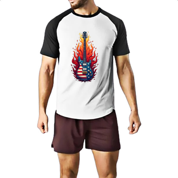 Camiseta Raglan Guitarra EUA Flamejante - Imagem 2