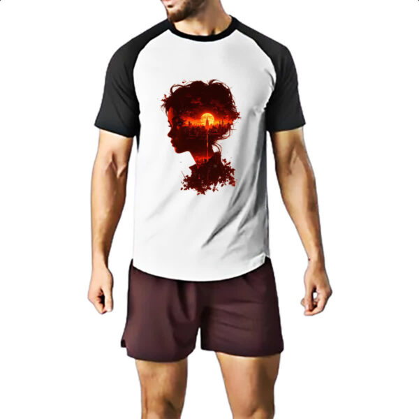 Camiseta Raglan Silueta feminina sunset red art - Imagem 2
