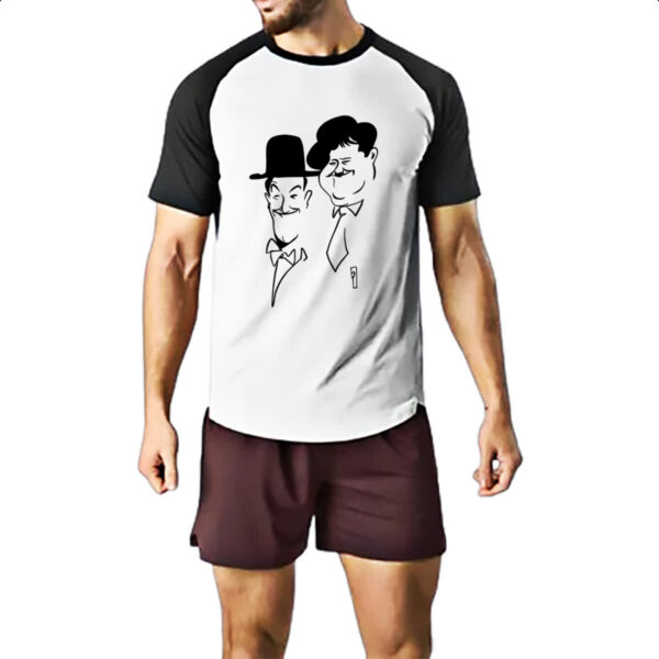 Camiseta Raglan Gordo e o magro linear art - Imagem 2