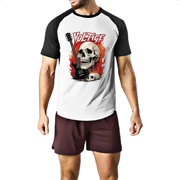 Camiseta Raglan Caveira rock guitarra voltage - Imagem 2