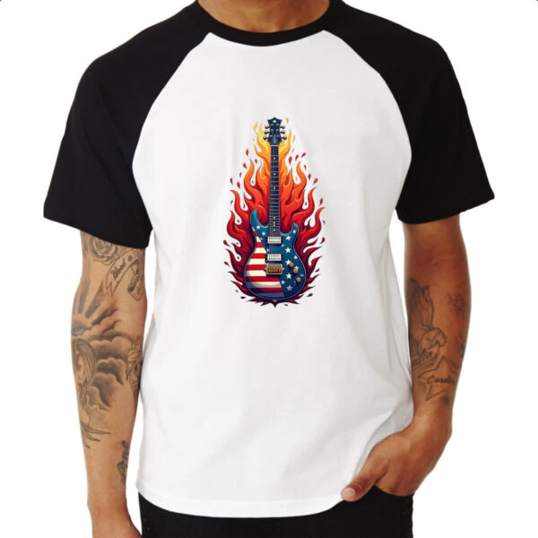 Camiseta Raglan Guitarra EUA Flamejante - Imagem 3