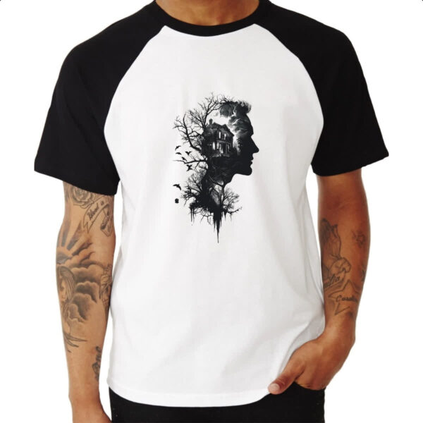 Camiseta Raglan Silhueta Cabana na Floresta - Imagem 3