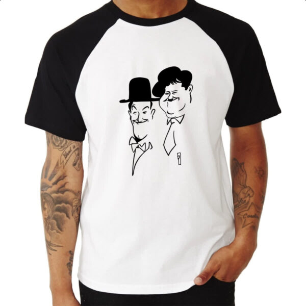Camiseta Raglan Gordo e o magro linear art - Imagem 3