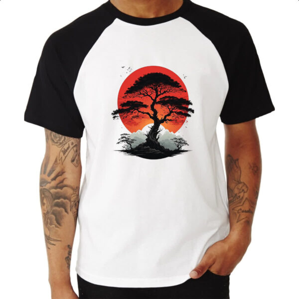 Camiseta Raglan Bonsai sunset art - Imagem 3