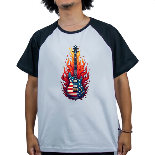 Camiseta Raglan Guitarra EUA Flamejante - Imagem 4