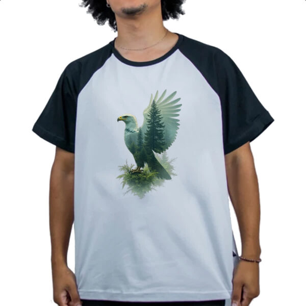 Camiseta Raglan Aguia e Floresta dupla exposicao - Imagem 4