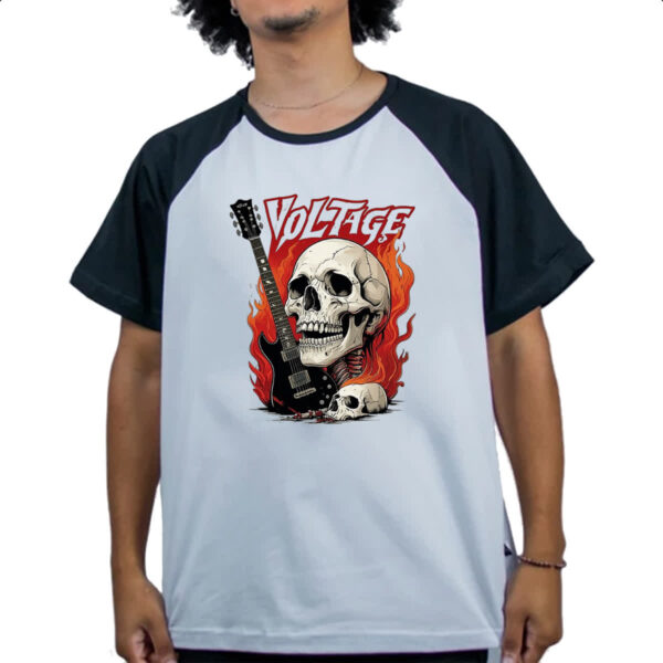 Camiseta Raglan Caveira rock guitarra voltage - Imagem 4