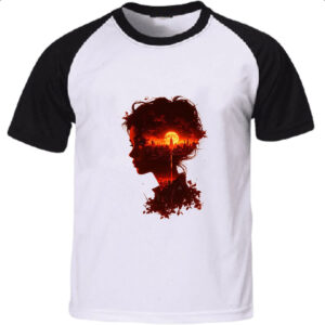 Camiseta Raglan Silueta feminina sunset red art