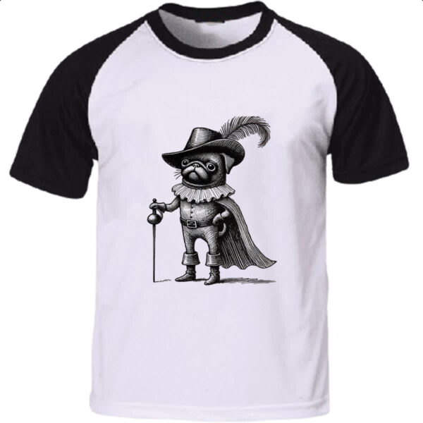 Camiseta Raglan Pug Mosqueteiro