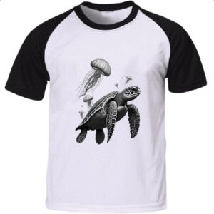 Camiseta Raglan Tartaruga Marinha e Aguas vivas