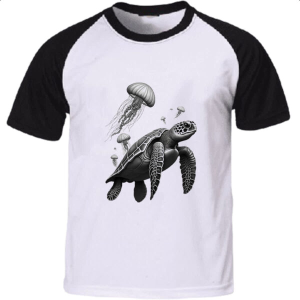 Camiseta Raglan Tartaruga Marinha e Aguas vivas