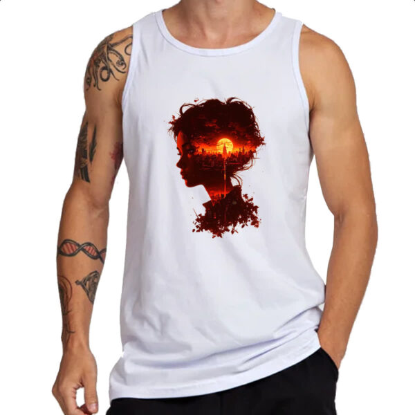 Camiseta Regata Silueta feminina sunset red art - Imagem 3