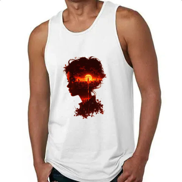 Camiseta Regata Silueta feminina sunset red art - Imagem 4