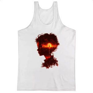 Camiseta Regata Silueta feminina sunset red art
